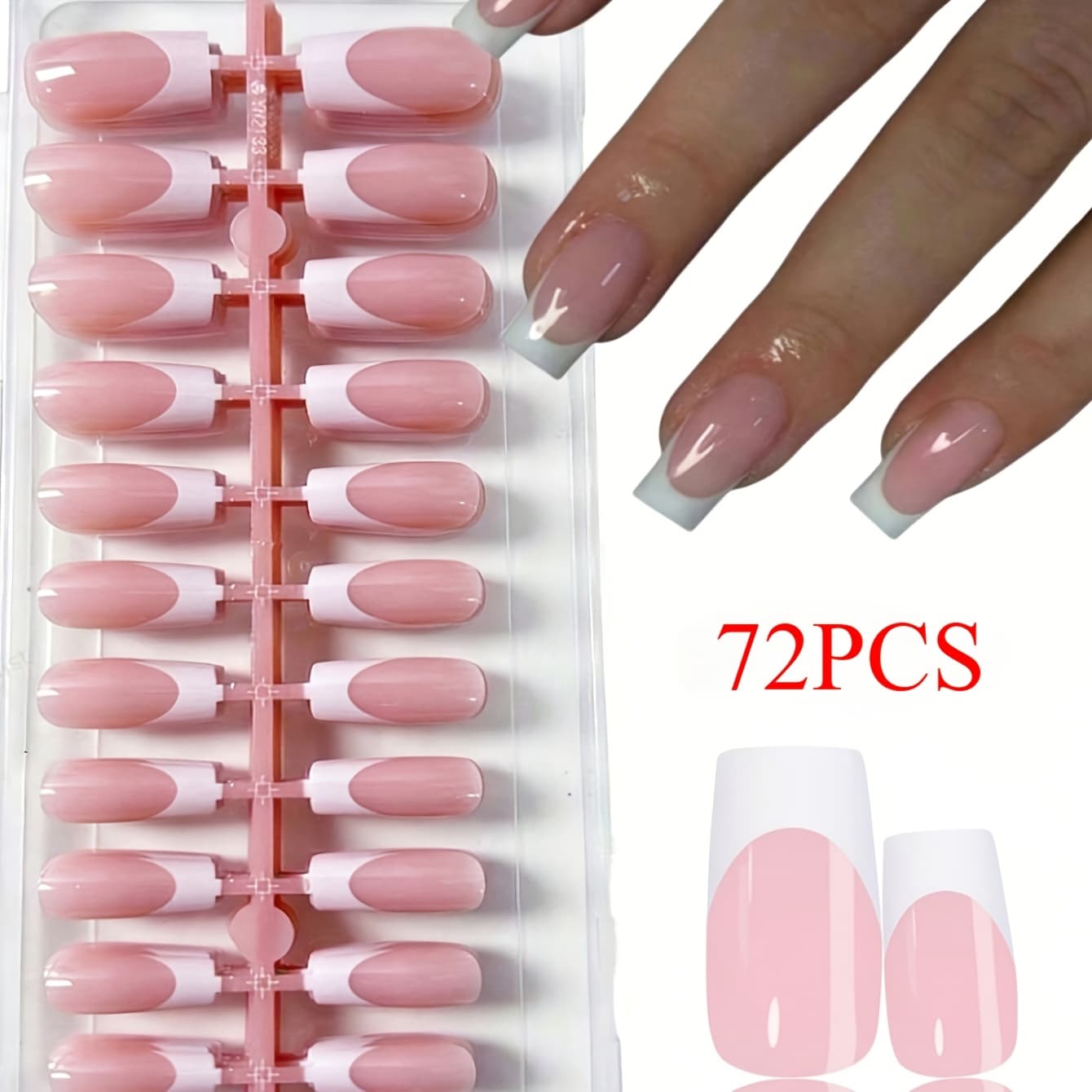 TEMU 72pcs/set White Square Acrylic Fake Nails, Square Acrylic Fake Nails, 12 Sizes, Suitable For Diy , Suitable For Women And Nail Salons, Nail Sticker Products Set, Press On Nails