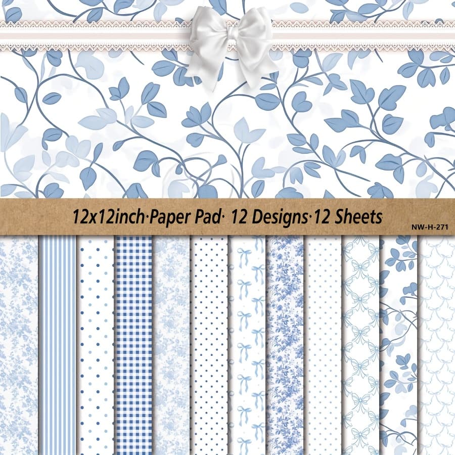 TEMU 12/24 Sheets 12x12 Inch Paper Pad, Art Craft Pattern Paper For Scrapbooking, Cardstock Paper For Festival Gift Decorations, Diy Decorative Background Card Making Supplies - Blue