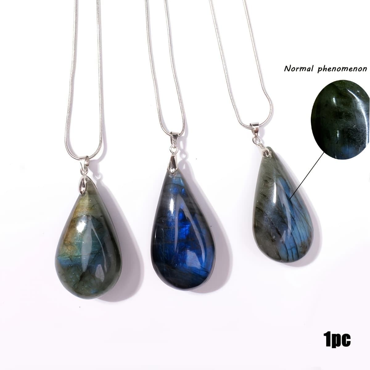 TEMU 1pc Natural Labradorite Water Drop Pendant Moonlight Stone Original Stone Diy Necklace Pendant.(natural Stones Different Colors Under Varying Lighting .)