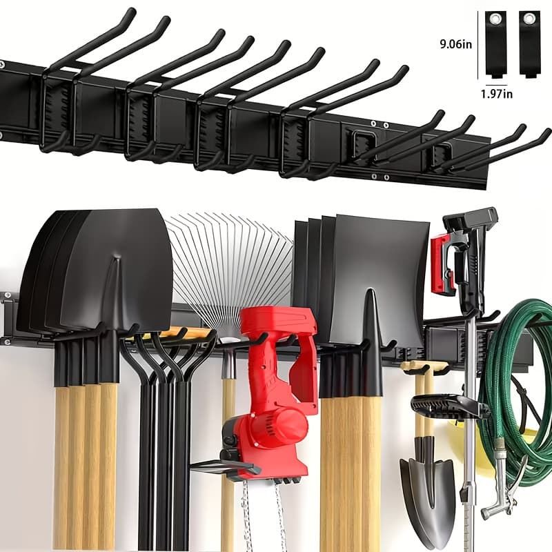 TEMU Heavy-duty Adjustable Wall-mounted Tool Storage - 48-inch Wide Garage & Garden Tool Organizer With 3 Rails & 6 Hooks, , Space-saving Design, Storage Racks, A Gift