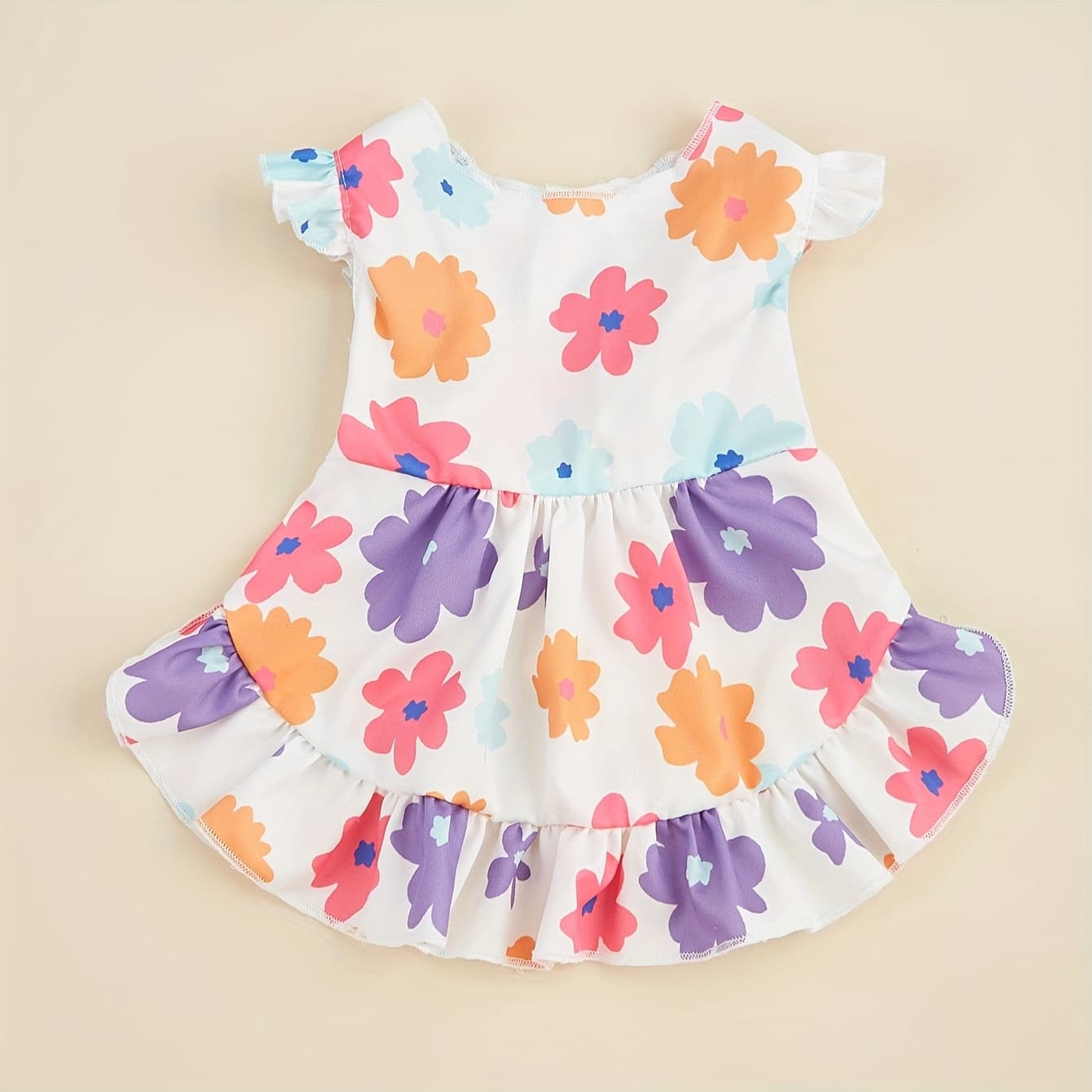 TEMU Floral Print Dog Dress For - Breathable 100% Polyester Pet Outfit With Button Closure, Machine Washable, Suitable For Small To Medium Dogs