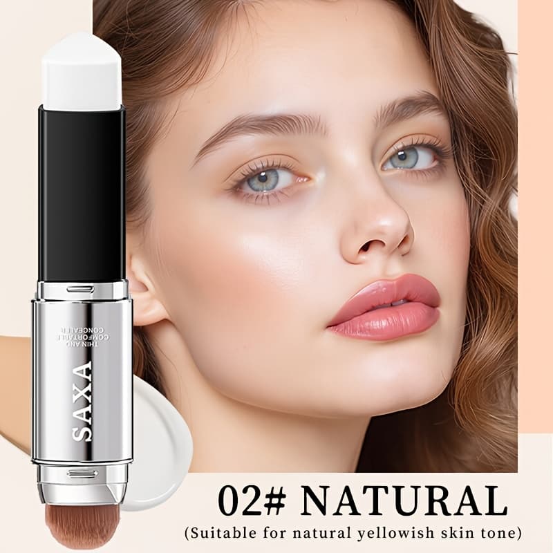TEMU 2-in-1 Color Changing Foundation And , High Coverage, Waterproof And Sweatproof, End, Tones, Long-lasting Wear, , Detachable And Reusable Brush Head, Portable For Travel