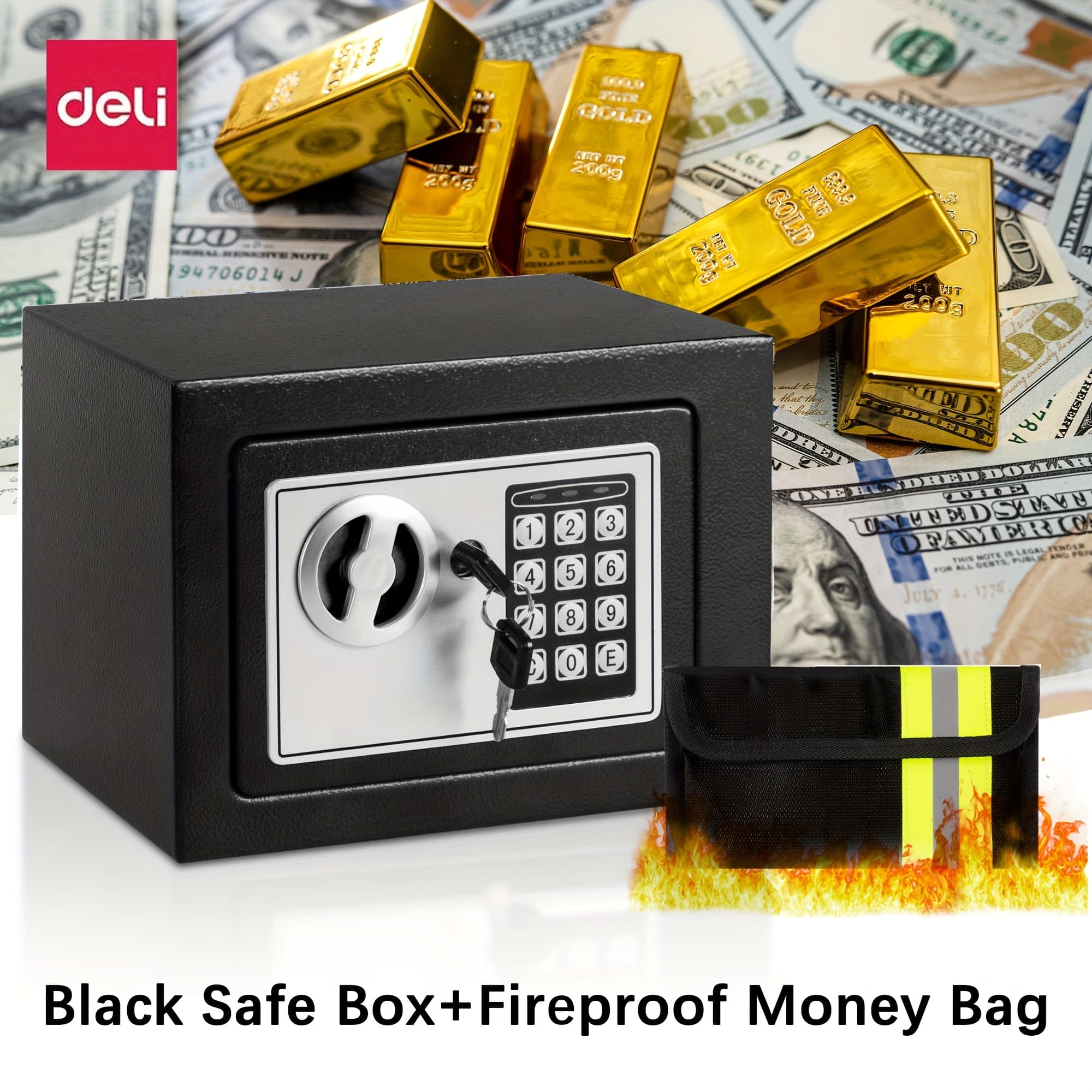 TEMU Deli 0.2 Cubic Safe Box, Electronic Digital With Fireproof For Home And Office, Black
