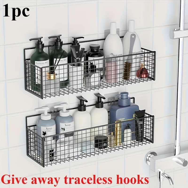 TEMU 1pc Metal Wall - Mounted Storage Basket, Drill - To Install, Ideal For Organizing Toiletries And Accessories In Bathroom, Kitchen, Bedroom, And Living Room, Shelf Baskets