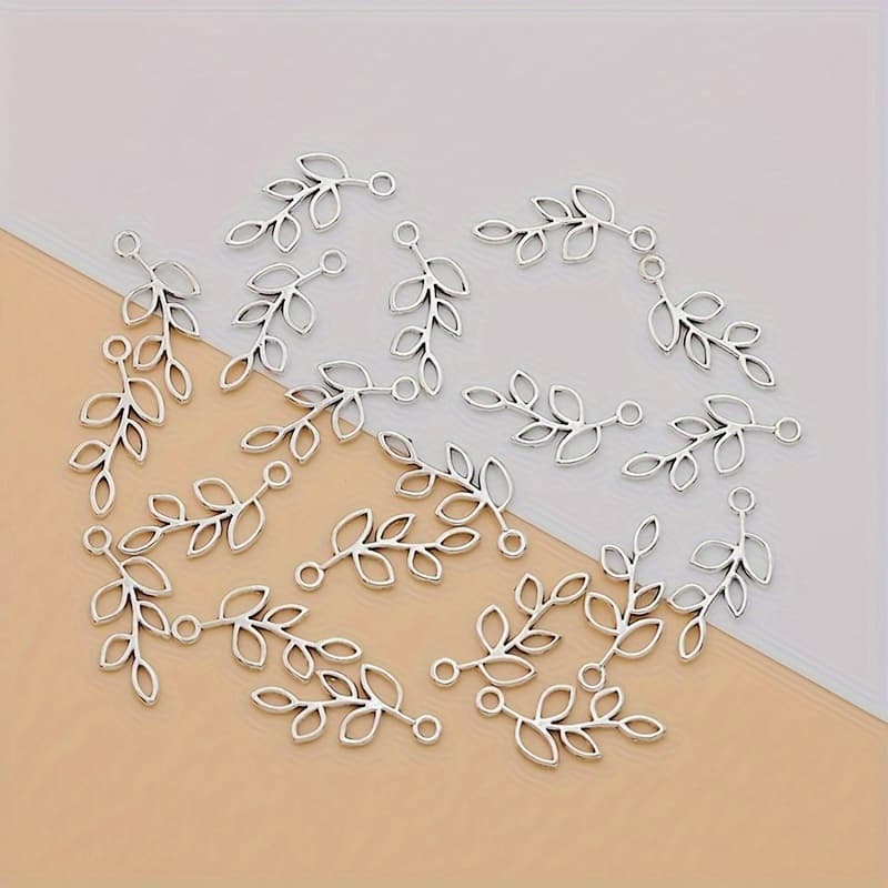 TEMU 20pcs Ancient Silvery Leaf Charms Alloy Leaf Pendants Charms For Making Ideal For Bracelets And Necklaces Earrings Crafting Accessories