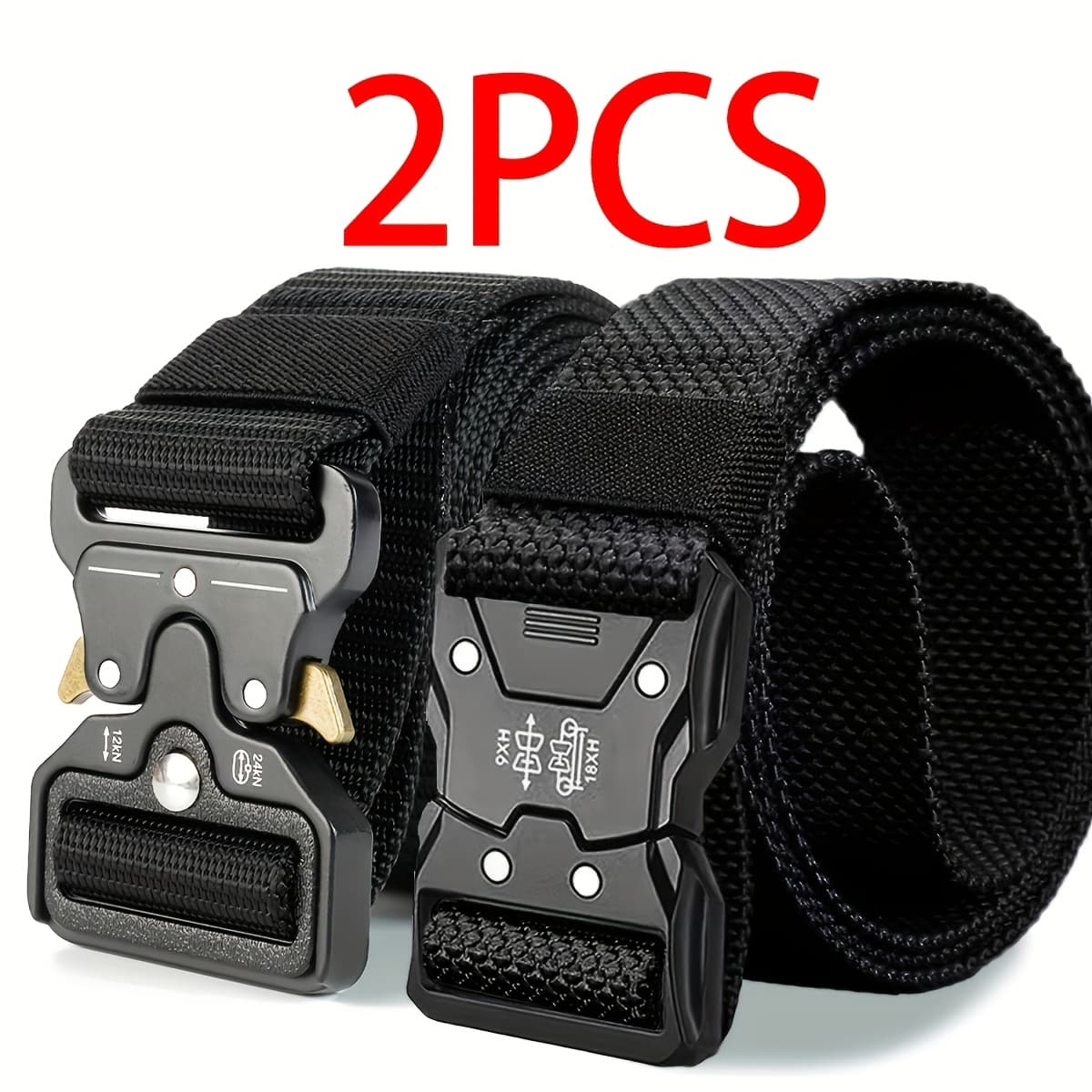 TEMU 2-pack Men' Heavy-duty Locking Belt With - Adjustable Belt Suitable For Camping, Travel, Work, Edc Gear, Jeans & Casual Pants, Lightweight Locking System, 8 Colors