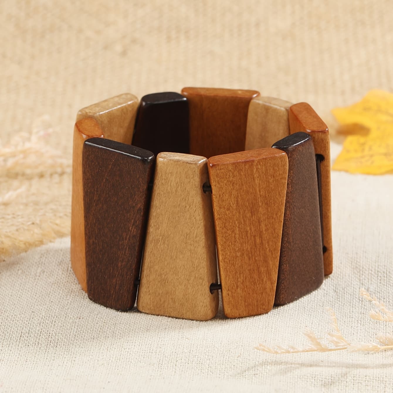 TEMU Bohemian Handcrafted Beaded Wooden Bracelet, Vintage Ethnic Style, Women's Boho Vacation Wristband, Daily & Party Accessory, , Spring Festival Gift