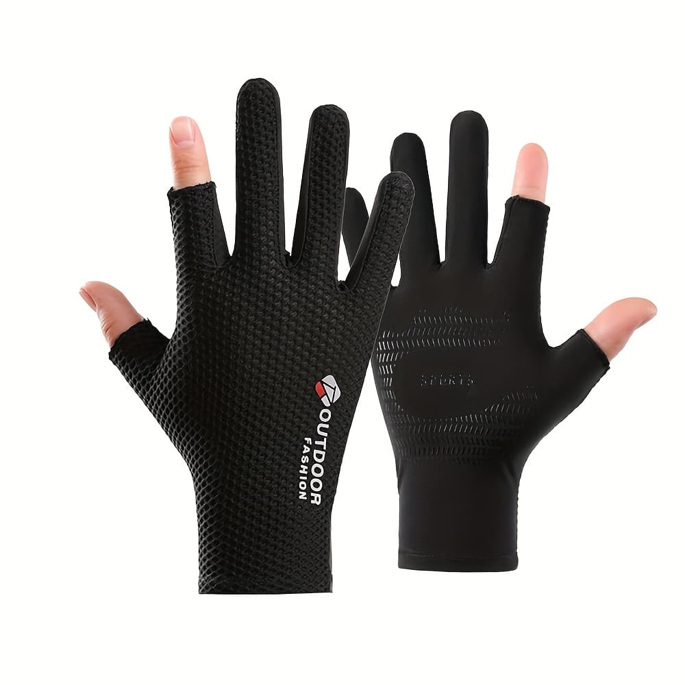 TEMU 1 Pair Unisex 2 Fingers Thin Breathable Outdoor Sports Gloves, High Elastic, For Fishing Camping Hiking Sports