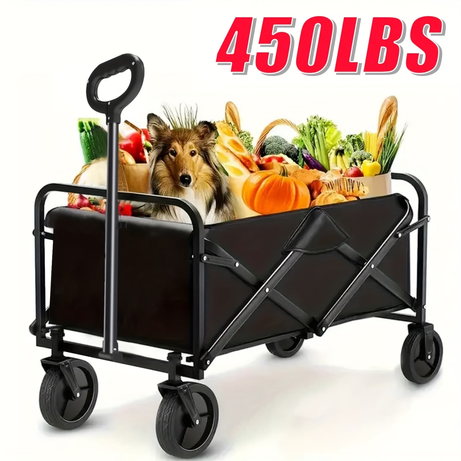 TEMU Outdoor Folding Cart - Solid Tires And 360 Degree Wheels, 600d Tear Resistant Fabric, Solution For Camping/holiday Shopping/