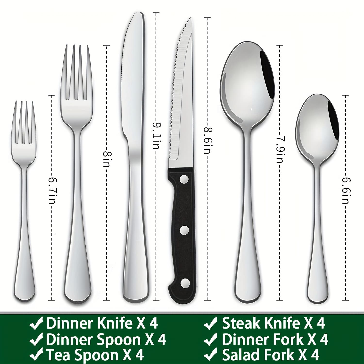 TEMU 24/48pcs Black And Silver Cutlery Sets Including Steak Knives And An Organizer, Stainless Steel Knife, Spoon, And Fork Sets With A Drawer Tray, With A Holder For The Kitchen