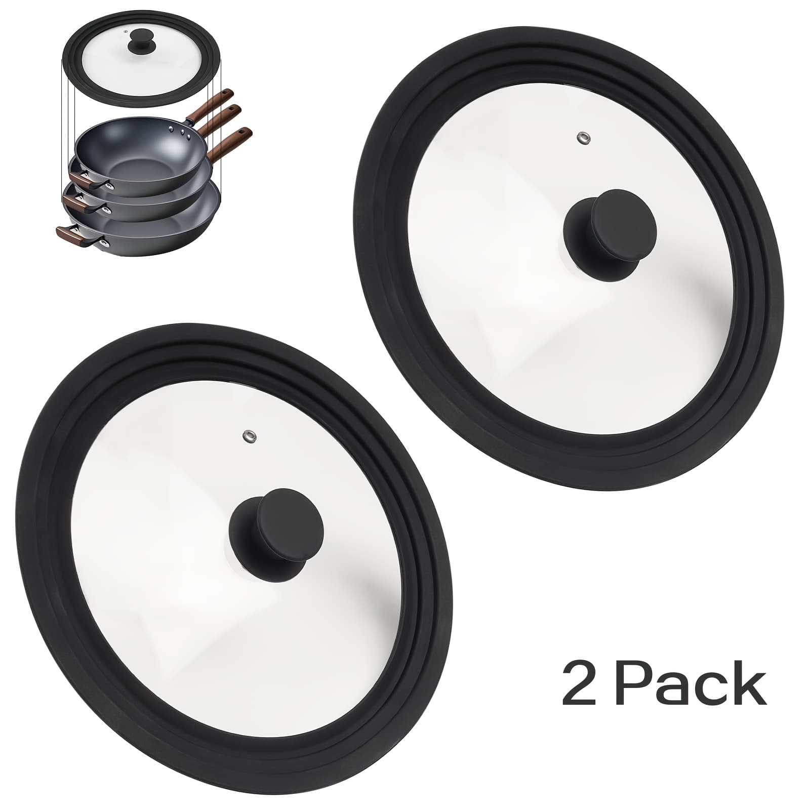 TEMU 2pcs Replacement Glass Pot Lids With Silicone Edge, Heat-resistant & Non-slip Knob - Universal Fit For 10-12 Inch Frying Pans, Woks, Soup Pots - Modern Kitchen Cookware Accessories