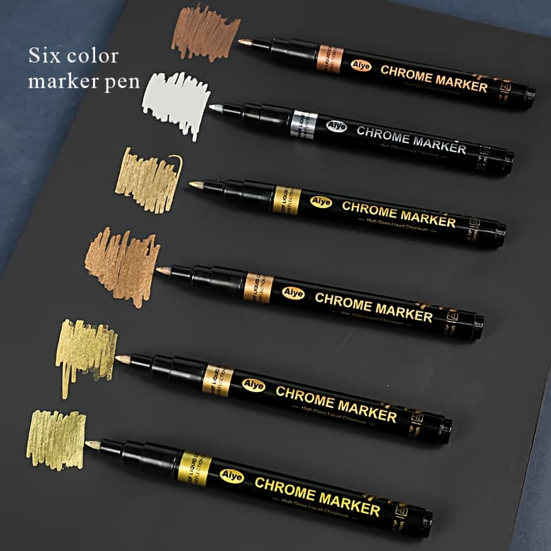 TEMU 6-color Electroplated Mirror Marking Pen Set, Suitable For Surface Painting, Nail Painting, Marking Or Art Projects, Mirror Nail Trimming