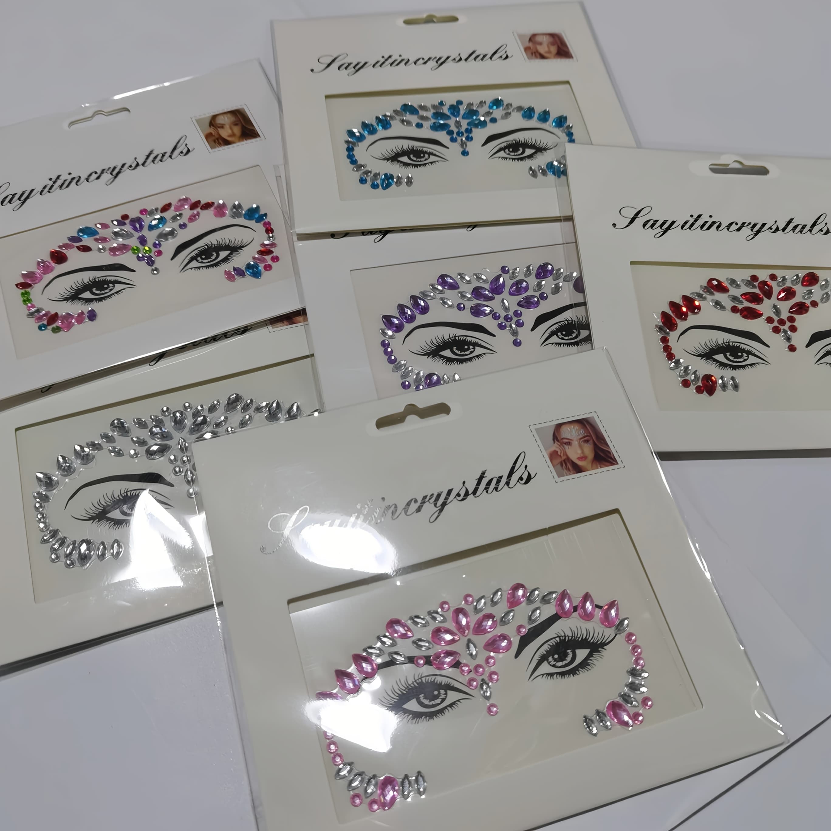 TEMU 6pcs/set Face Jewel Stickers, 6colors Clear Blue Red Gemstone Face Diamond Stickers Face Gem Stickers Jewels For Crafts - Self Adhesive Jewel Stickers Face Gems Glitters Makeup