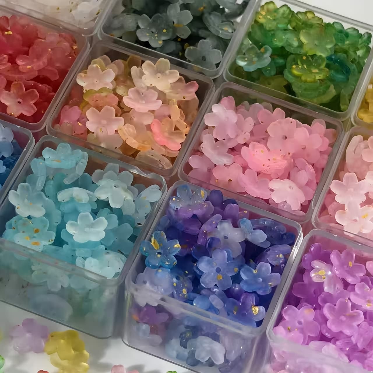 TEMU 107pcs 12mm Mixed Color Colorful Acrylic Flower Perforated Beads Multicolor Petals Additions Handmade Beaded Earrings Hair Additions Bracelet Jewelry Making Without Box