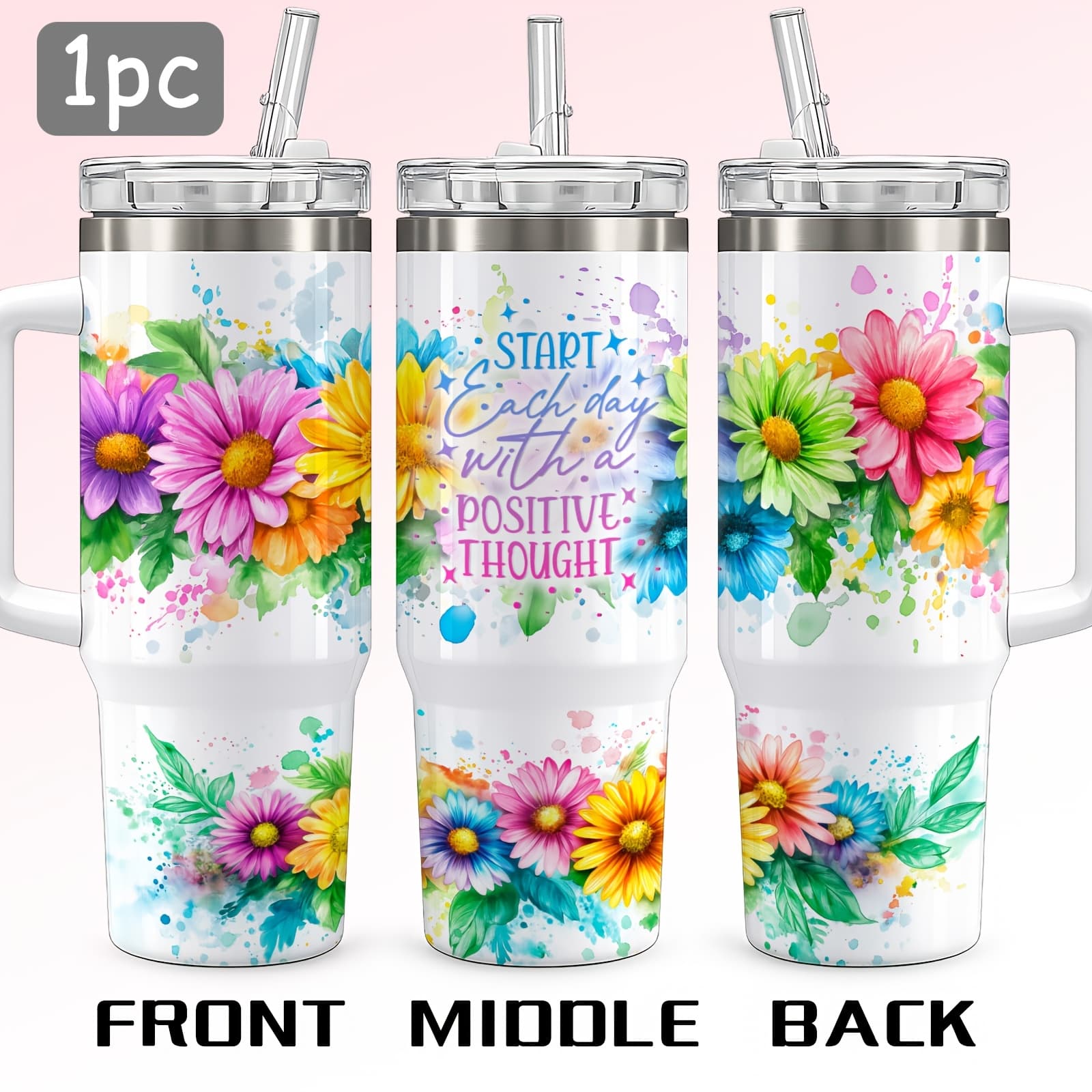 TEMU 1 X 16/20/40oz Stainless Steel Water Bottle With Handle, Lid, And Straw, Featuring Affirmation Theme. Reusable Coffee Cup, , Suitable As A Gift For Valentine's Day, Anniversaries, , Father's Day