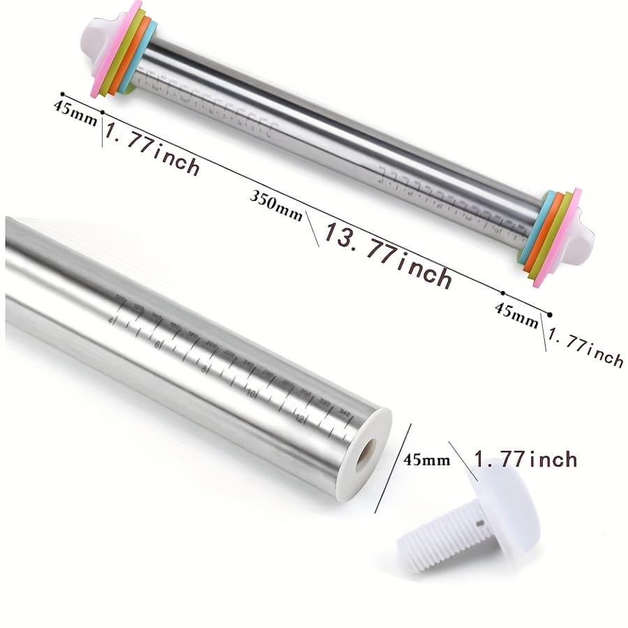 TEMU 1 Stainless Steel Rolling Pin, Stainless Steel Rolling Pin, Adjustable Replaceable Thickness Rolling Pin, Thickness Ring, For Baking Dough, Pizza, Pastry, Pasta