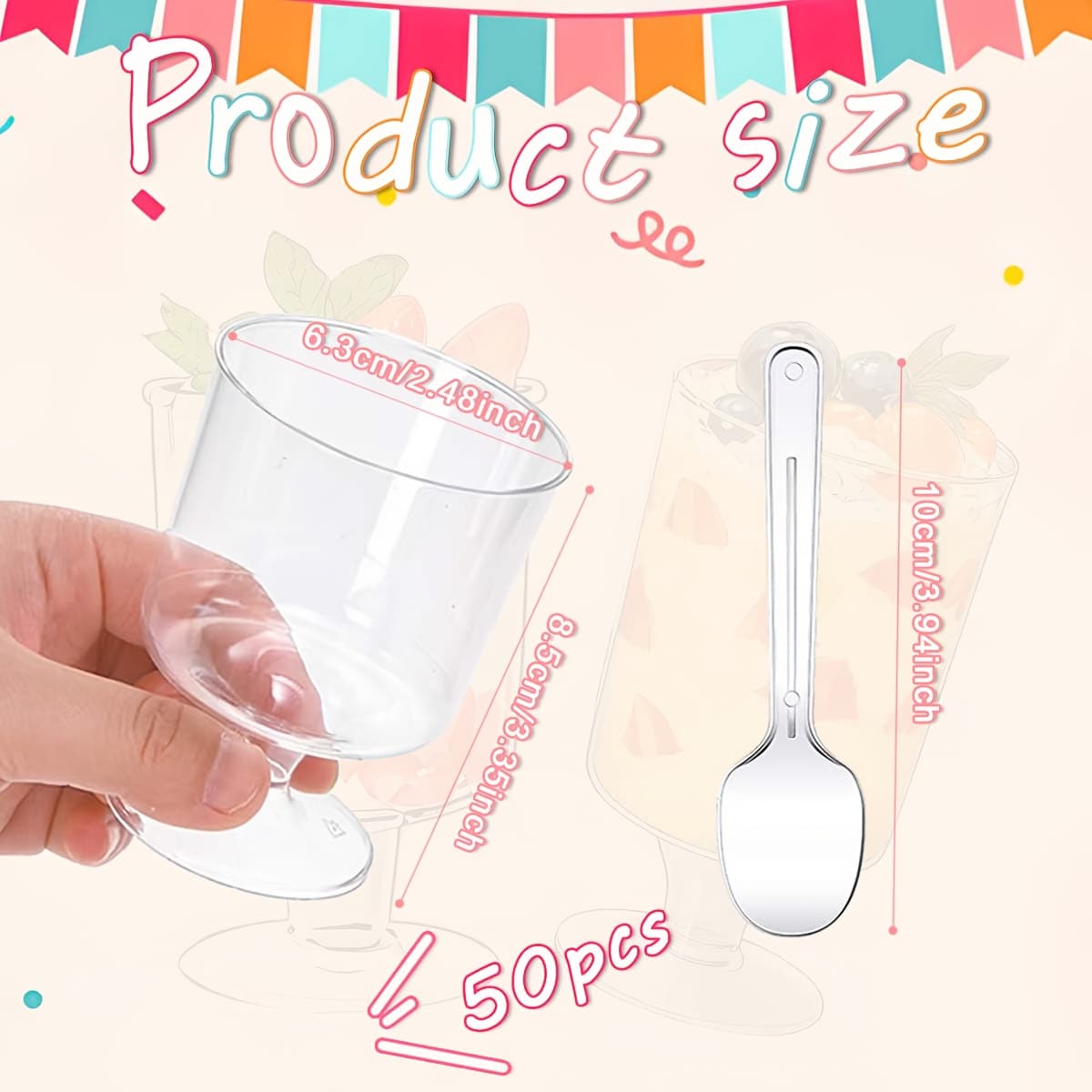 TEMU 50pcs Dessert Cups And Spoons 5oz Mini Transparent Plastic Dessert And Cake Cups For Parties Birthdays Weddings Festivals And Parties Suitable For Cream Mousse Pudding And Party Cups (round)