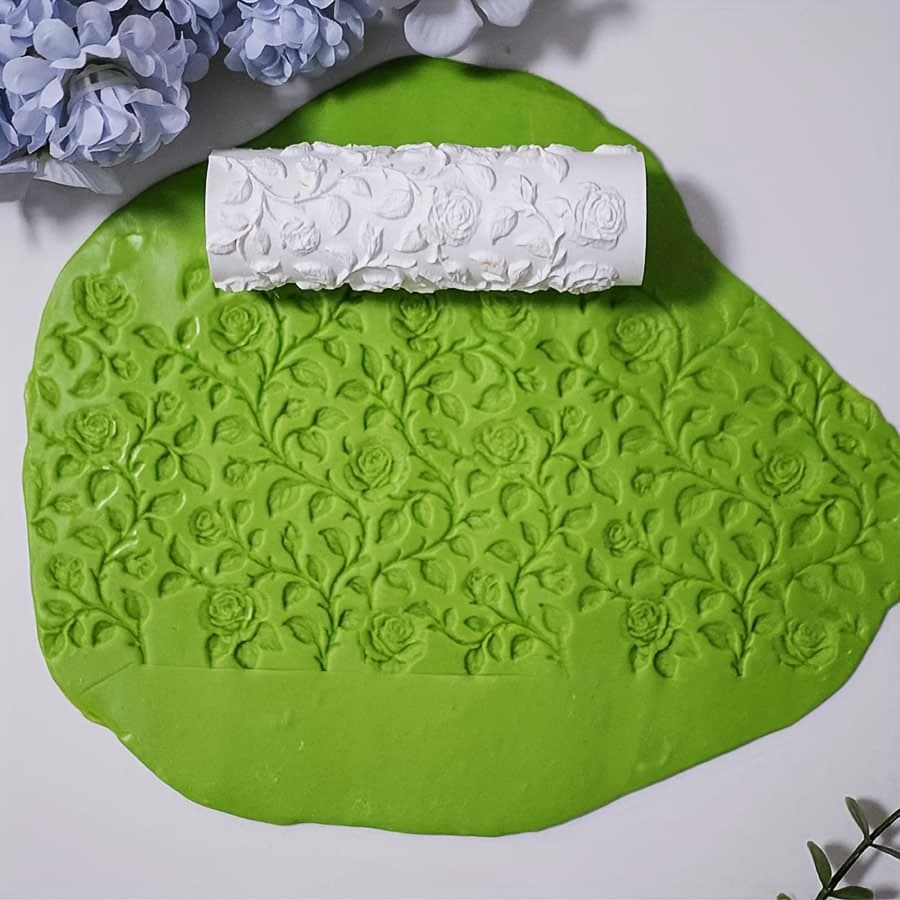 TEMU Vine Rose Embossing Clay Roller - Gothic Floral Texture For Polymer Clay Stamping And Jewelry Making