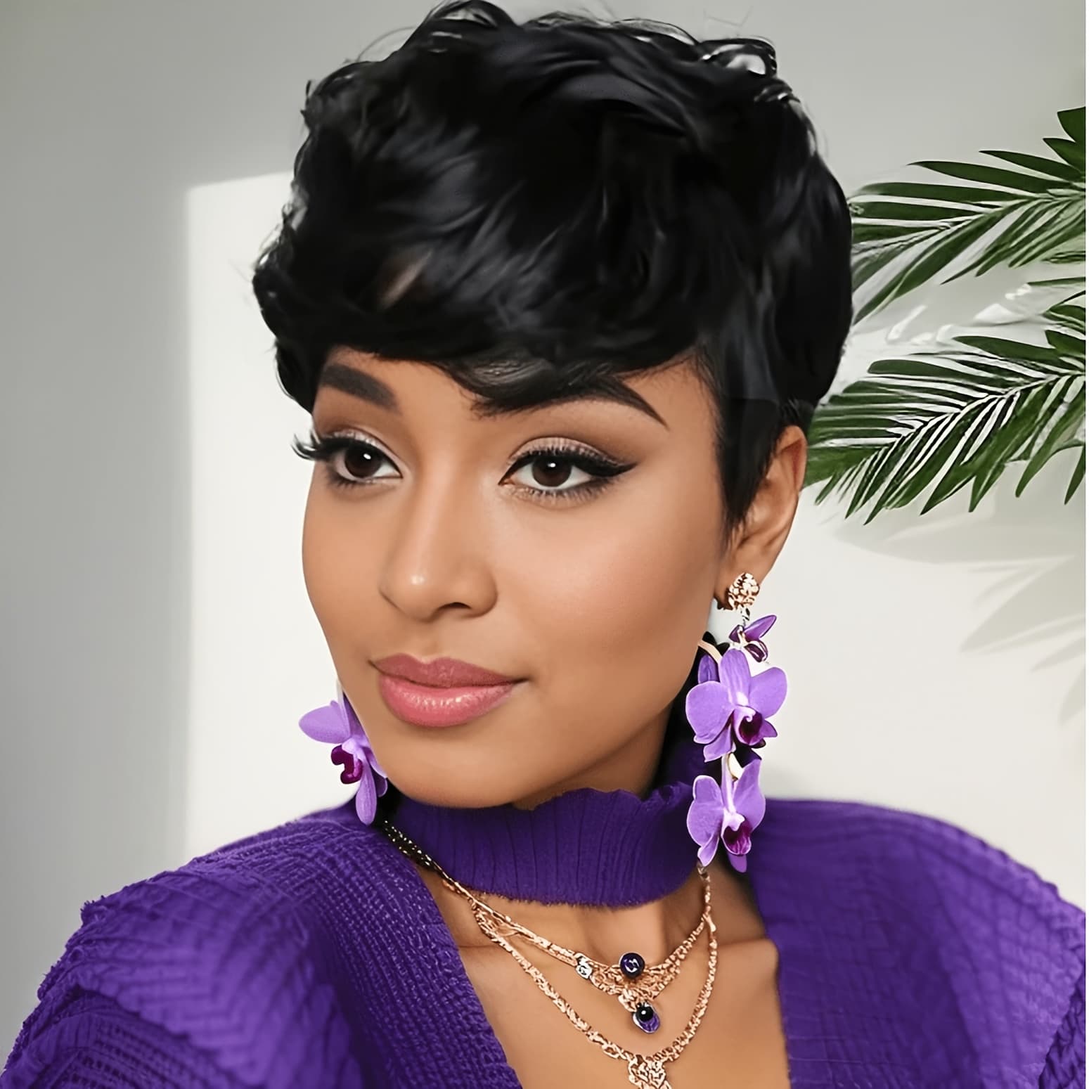 TEMU Synthetic Wavy Wigs For Women Featuring A Short Cut In Colors Like Black, Brown, And Red, Complete With Bangs