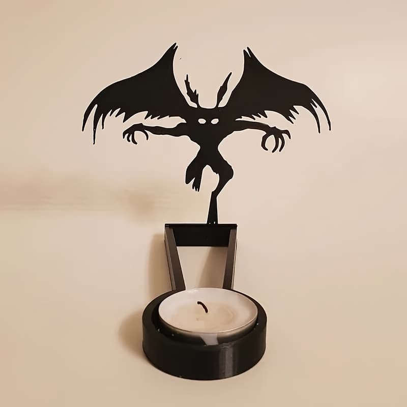 TEMU Iron Gothic Devil Projection Candle Holder - Demon Themed Tabletop Candlestick With Shadow Effects For Halloween Decor, Spooky Candles For & Themed Events, Iron