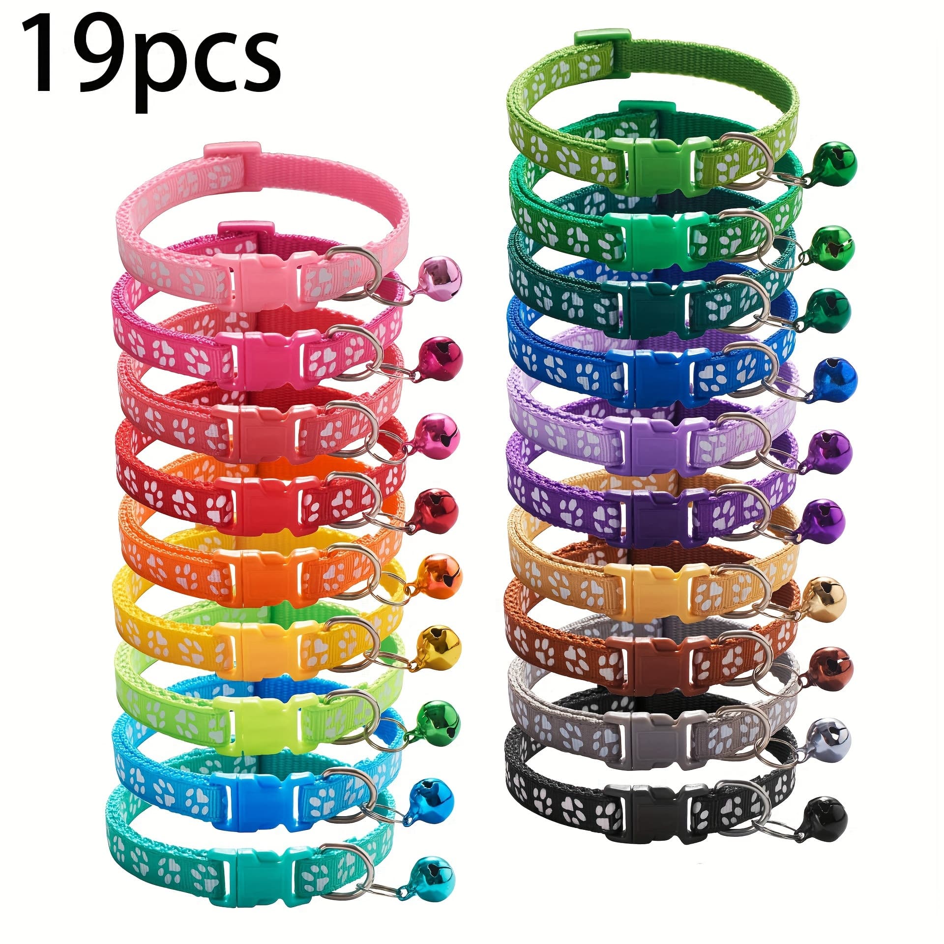 TEMU 19pcs Of Cat And Dog Collars, 1.0 Dog Paw Print Collars With Patches And Bells, Pet Supplies For Cats And Dogs, Without Battery
