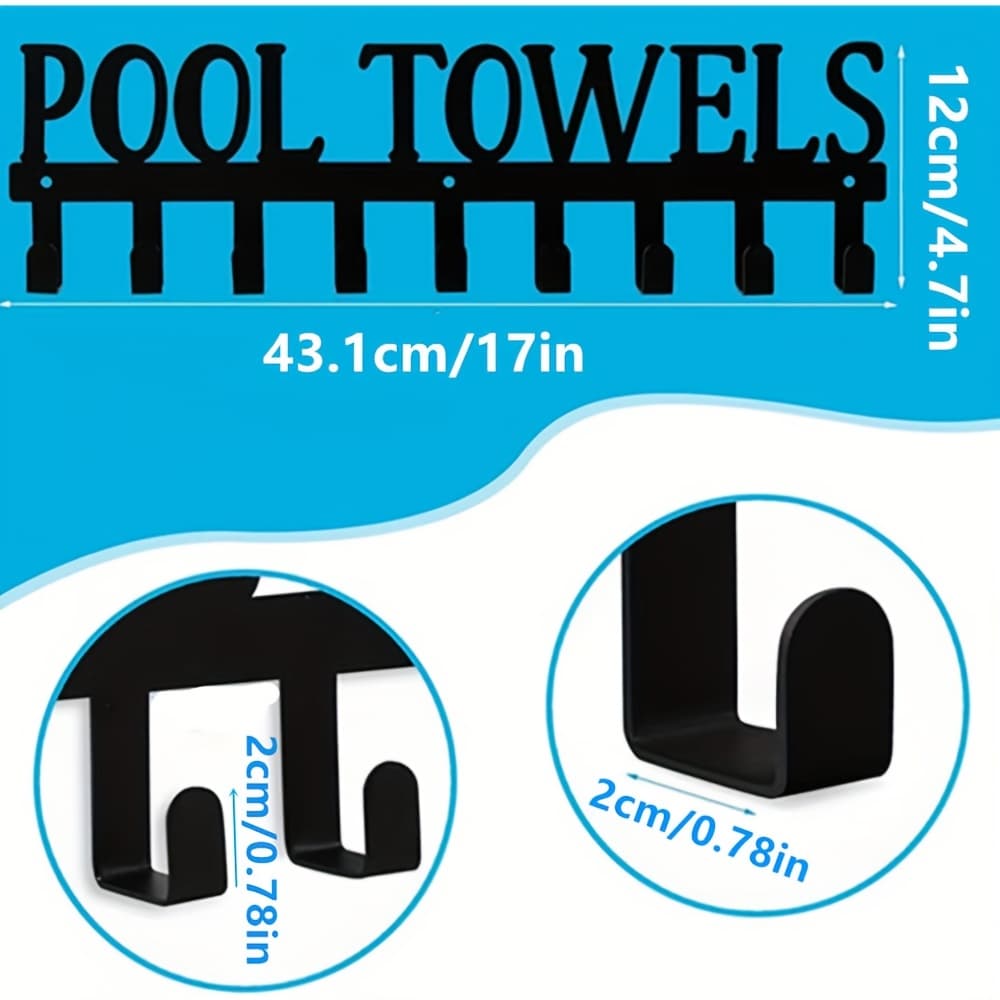 TEMU 1pc, Pool Towels Hook Metal Towel Hanger Outdoor Hot Tub Towel Rack Wall Mount 9 Hook Holder For Bath Towel Robe Swimsuit Coat Beach Towel Bag Keys