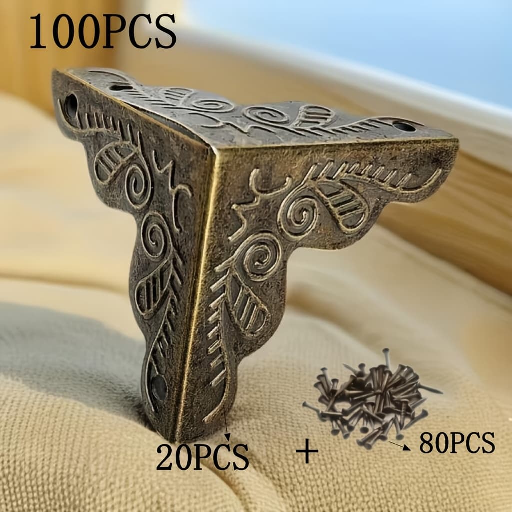 TEMU 100pcs (20 Corner Protectors + 80 Nails) Exquisite Printed Protector Decoration With Nails. , Can Provide Intimate Protection For Your Wooden Boxes, Effectively Prevent Collision And Wear