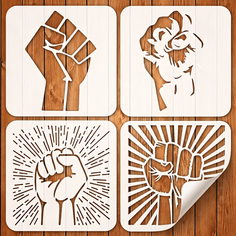 TEMU Set Of 4 Raised Stencils 15.24x15.24cm - Art Templates, Diy Activism Crafts, Reusable Painting Stencils For Fabric, Canvas, Posters, Wall Decor