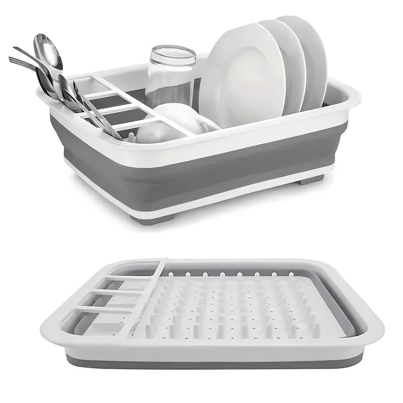 TEMU 2-layer Detachable Dishwasher Rack Set With Cup Holder, Drain Board, And Utensil Rack - Metal Kitchen Storage Box, Suitable For Storage Above Sink And Dishwasher Rack