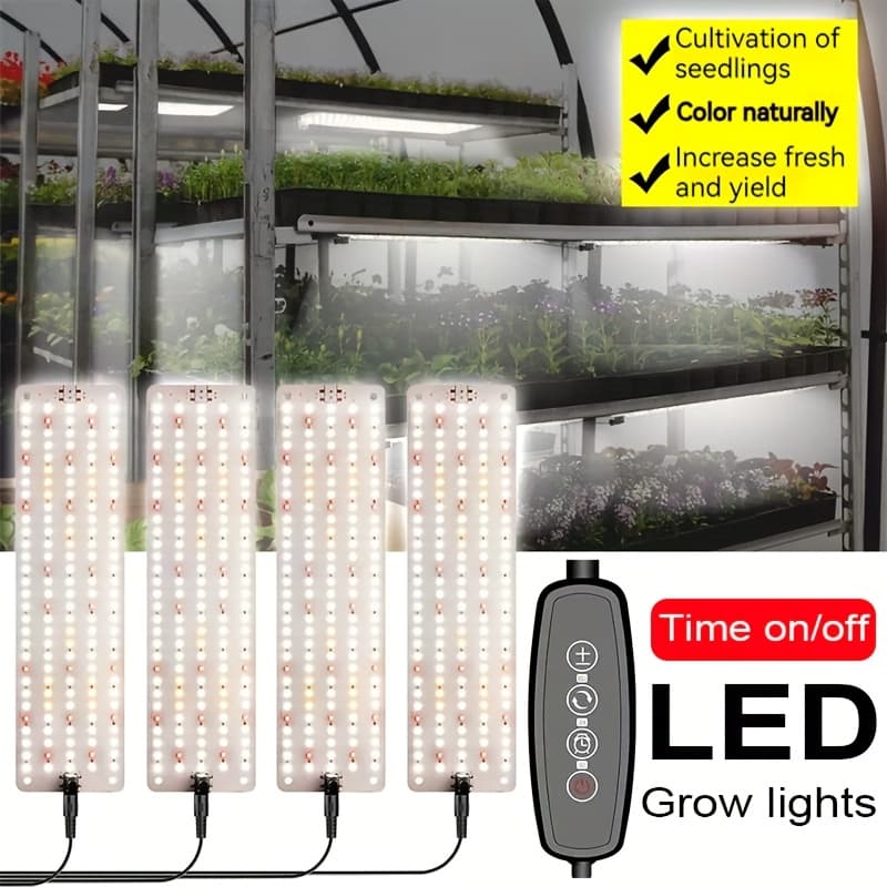 TEMU Grow Light, Full Under Cabinet Plant Lights For Indoor Growing Seedling 4 Panels, Full Grow Lights For Indoor Plants, Under Cabinet With 3/9/12h Timer, Suitable For Plant Growth, 4 Pack