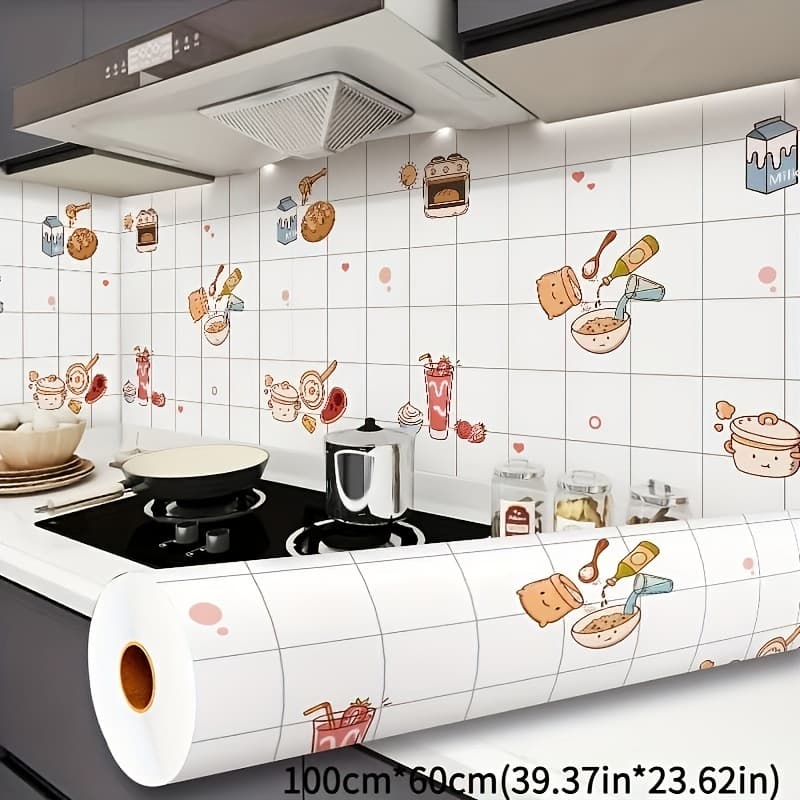TEMU Kitchen Oil-proof Sticker Roll, Waterproof Self-adhesive Wall Decal, 23.62 Inches X 39.37 Inches, Plastic Material, Cooking Area Splash Guard, Easy To Clean And Durable - 1 Roll