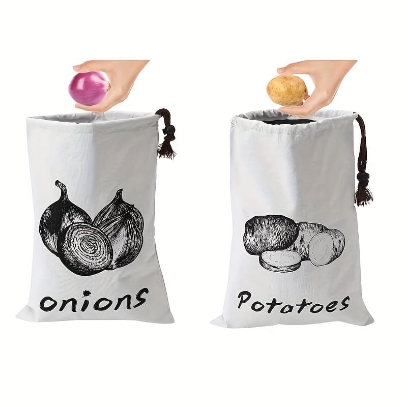 TEMU 2pcs, Multi Functional Vegetable Storage Bag, Reusable Vegetable Preservation Storage Bag, Multiple Patterns From, Onion Bag, Potato Bag, Garlic Bag