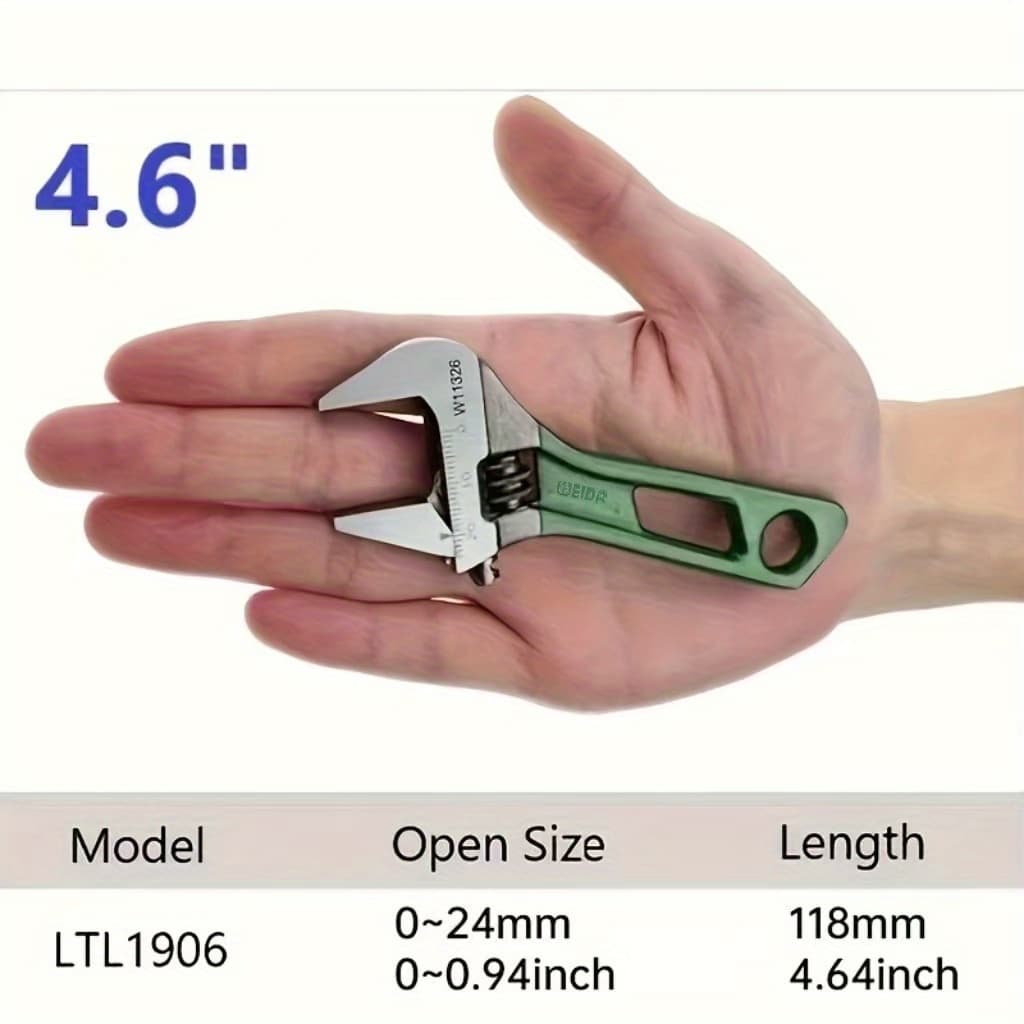 TEMU 1pc 4.6-inch Adjustable Wrench - Wide Jaw, Short Handle Mini Wrench With Laser-engraved And Rubber Grip - Durable Metal Construction For Plumbing And Bathroom Maintenance
