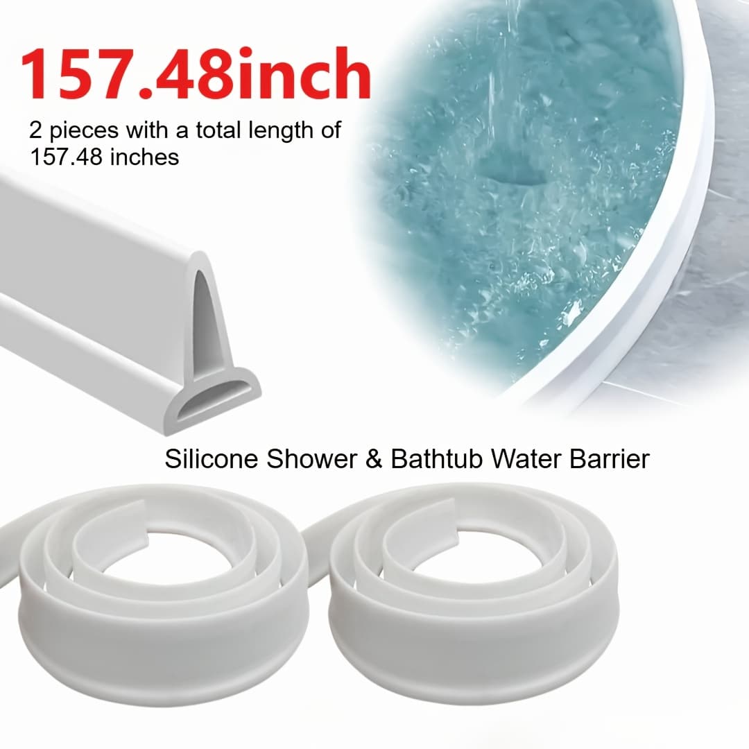 TEMU 2pcs/157.48inches Heavy Duty Silicone Shower And Tub Waterproof Barrier - Roll-up Door Design, , Durable Wet Area Floor Protection For Tubs And Showers, Water-blocking Strip Sealing Strip
