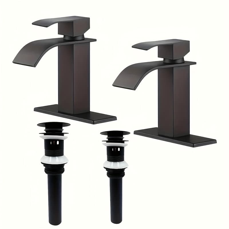 TEMU 2 Sets Of Modern Bathroom Faucets For Vessel Sinks, Featuring A Waterfall Design, Single Handle, Deck Plate, And Pop-up Drain