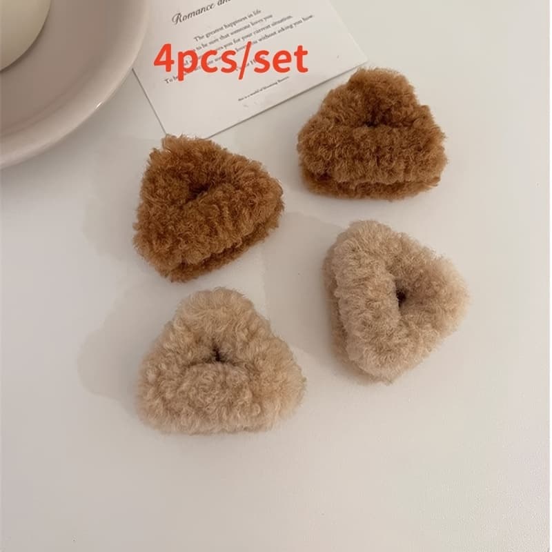 TEMU 4pcs/set Sherpa Plush Bear Ears Hair Clips Set For Women, Soft Cozy Cute Fluffy Accessories In Autumn Winter, Perfect For Party Cosplay Daily Wear Photography, Christmas Gifts
