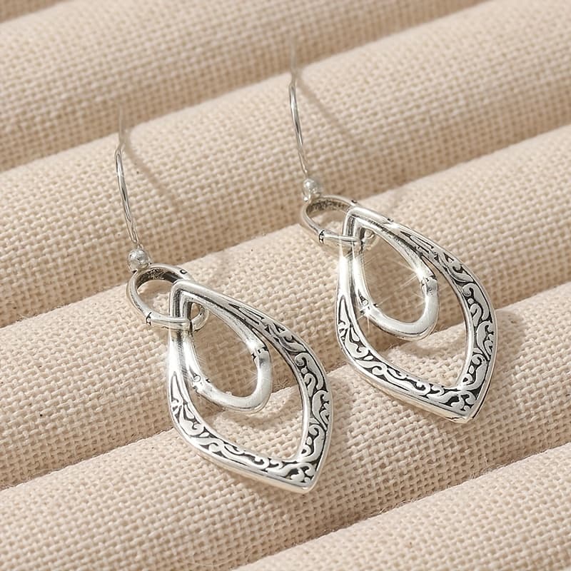 TEMU Vintage Oval Cross Hollow Earrings Grave Geometric Ethnic Silvery Color Carving Pattern Dangle Hook Earrings For Women Jewelry