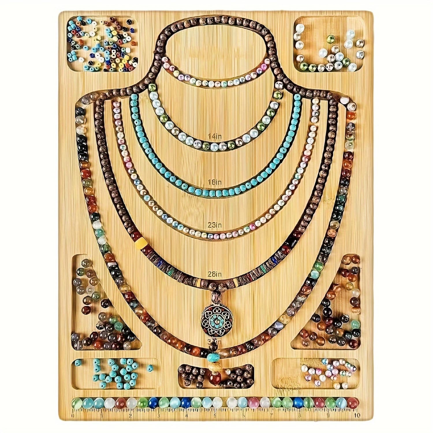 TEMU Bamboo Bead Boards For Jewelry Making With Engraved Dimensions And Storage , Bracelet Making Tray For Jewelry Making, Bracelet, Necklaces, Design