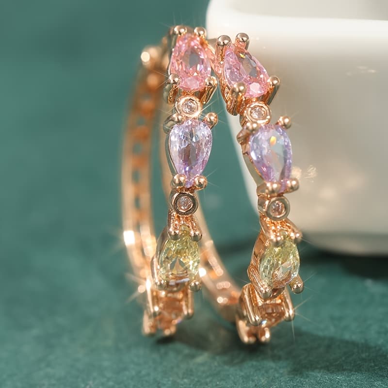 TEMU Shiny Synthetic Zirconia Big Hoop Earrings For Women Wedding Jewelry Golden Color Fine Daily Dangle Earrings