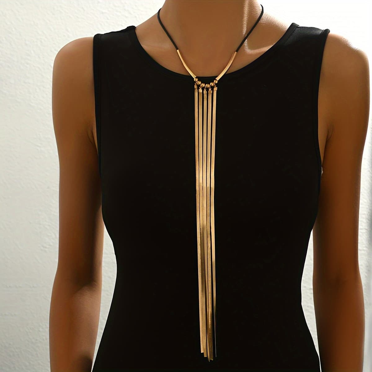 TEMU Creative Y-shaped Necklace, Autumn And Winter Retro, Personalized, Snake Chain, Tassel Wax Rope, Long Sweater Chain, Daily Versatile Jewelry