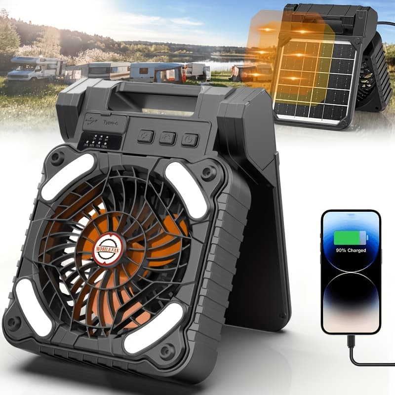 TEMU Portable Camping Fan, Usb Battery Charging Fan, Usb Fan With Led Light, Timer, Emergency Power Supply, Cooling Fan, Suitable For Camping, Hiking, And Emergency