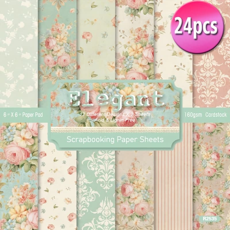 TEMU 24pcs 6x6 Inch Aesthetic Paper Pattern Single-sidedscrapbook Decoupage Paper Pad For Diy Crafts Journaling Scrapbooksupplies Gift Wrapping Album Art Decorative Craft Paper