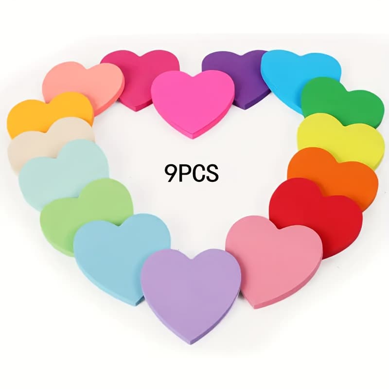 TEMU 9-pack Heart-shaped Sticky Notes, 16 Colors, 25 Sheets/book, 400 Sheets Shaped Sticky Notes, Cute Memo Pad, Colorful Self-adhesive Notepad