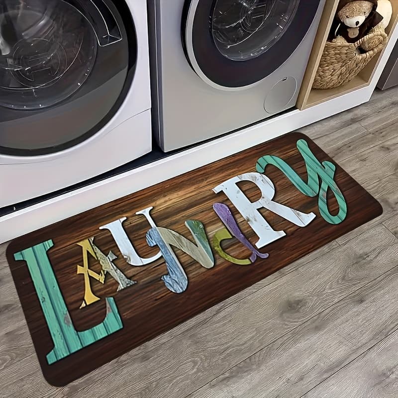 TEMU 1pc Vintage Wood Plank Mat - - Room Suitable For Kitchen, Living Room, Bedroom - Pvc Backing & Machine Washable Polyester Strip, Non-fading Wood Grain Decor