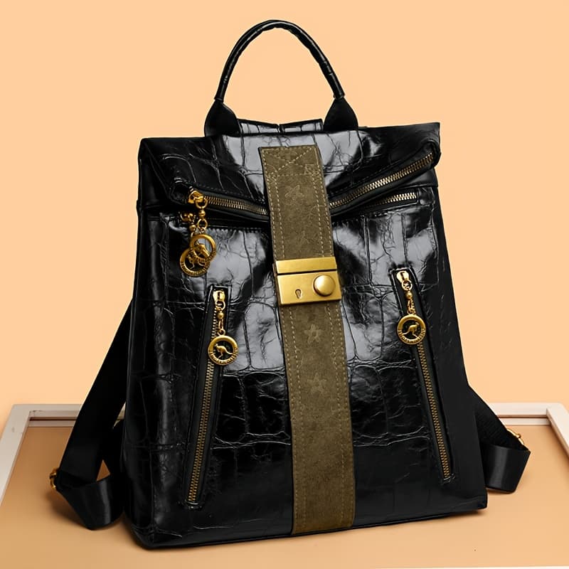 TEMU New Women's Kangaroo Backpack, Stylish Bag, Casual Backpack For Women, Crocodile Pattern, Glossy Texture, Design, Multiple Pockets, Large Capacity, Suitable For Shopping, Travel, And Gifts