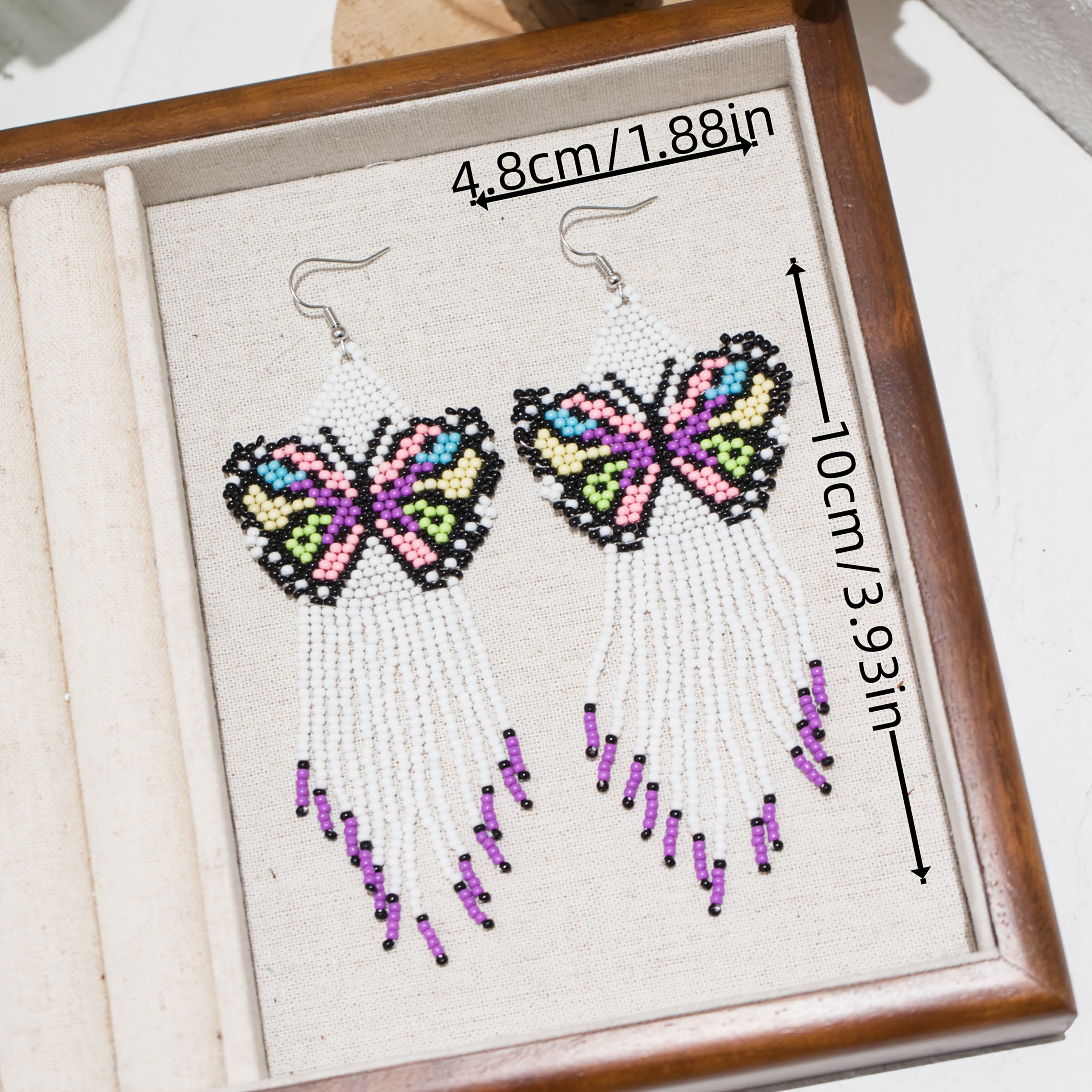 TEMU 2pcs Bohemian Style Dangle Earrings With Wings, Cute Hand-woven Beaded Design