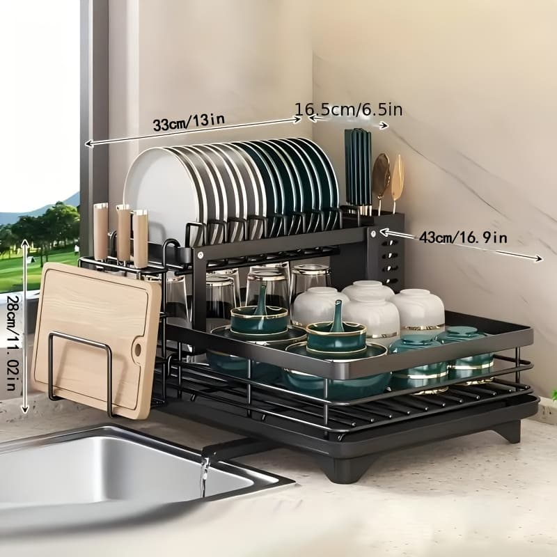 TEMU Dish Drying Rack, 2-tier Dish Racks For Kitchen Counter, Dish Rack With & Mat, Dish Drainer With Knife, Fork & Cup Rack, Gifts For Women, Mothers Day, Cool Stuff & Kitchen Gadgets