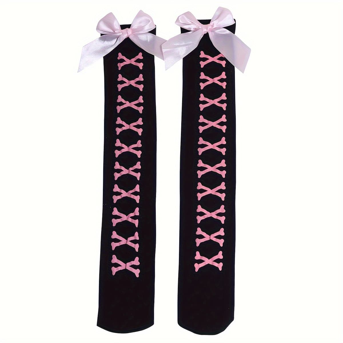 TEMU 1 Pair Bone Print Bow Decor Fashion Versatile Over-the-knee High Socks (random Print Quantity Pattern Size Position)