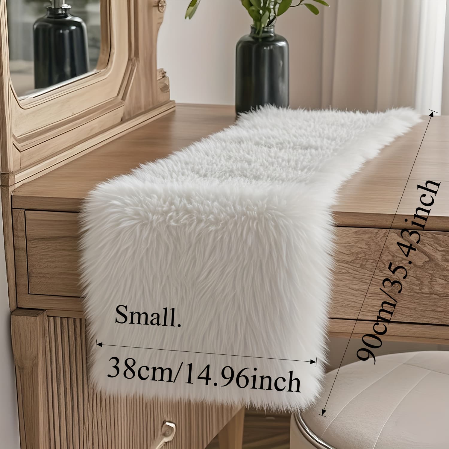 TEMU Luxurious White Faux Fur Table Runner - Perfect For Christmas, Valentine's Day, Birthdays, And Weddings | Elegant Decorative Rug