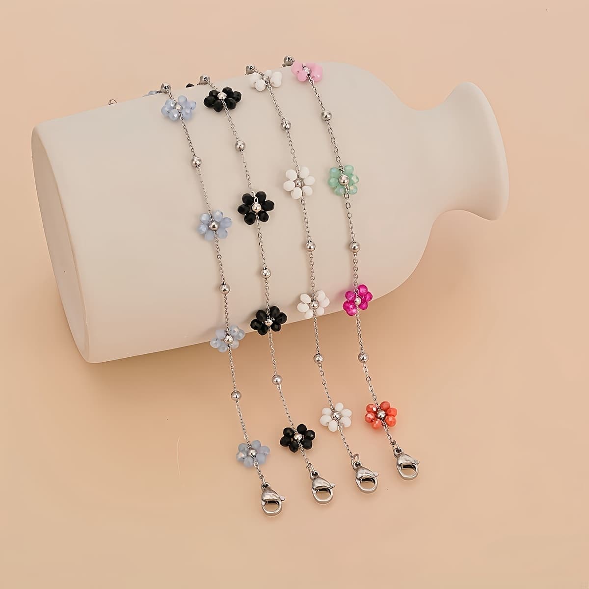 TEMU 4pcs Fashion Stainless Steel Dopamine Color Small Flower Handmade Bangle Bangle Bracelet Suitable For All Kinds Of Holiday Wear